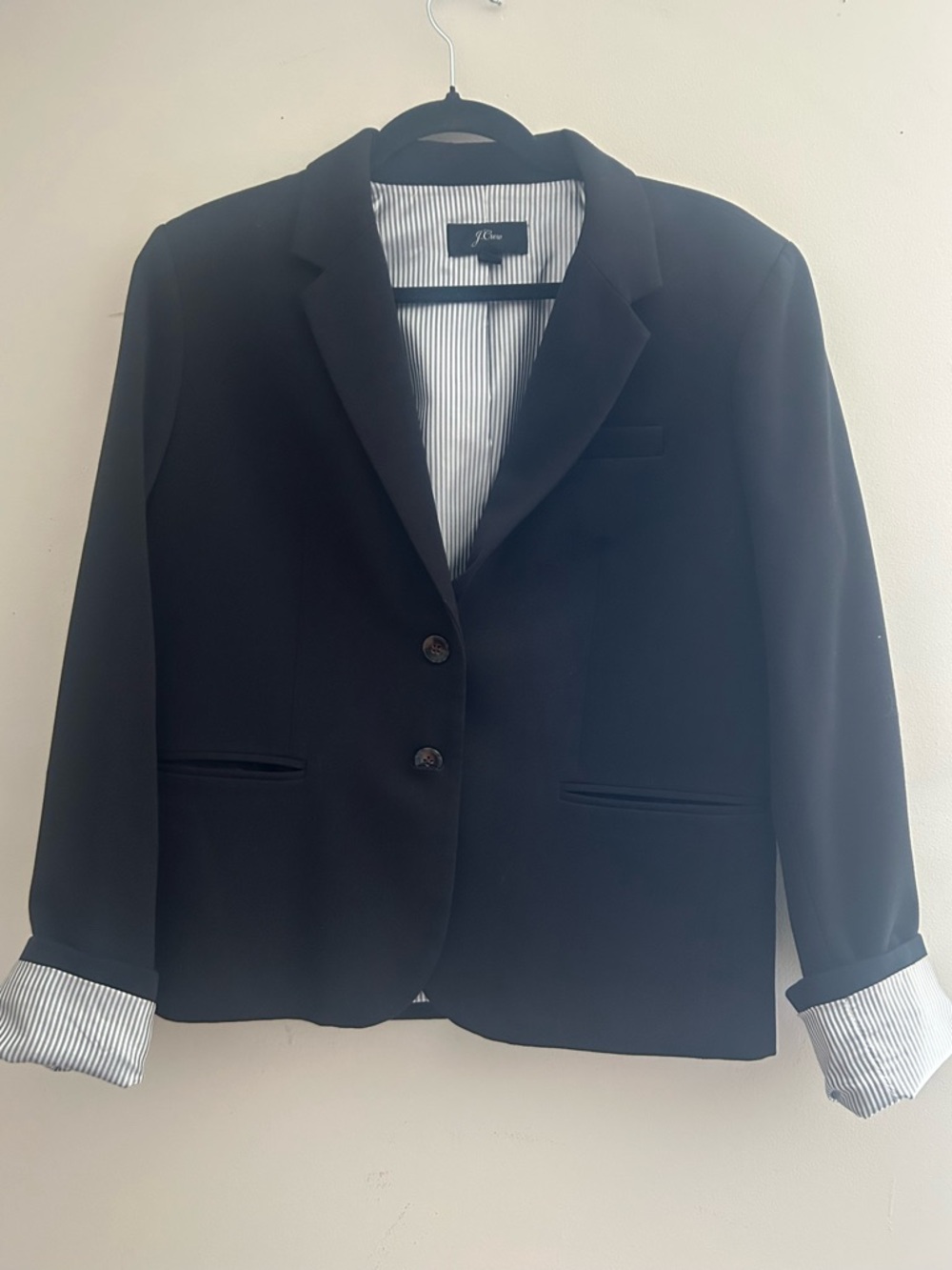 J.Crew Black 2-Button Blazer Pinstripe Lining Cuff Large